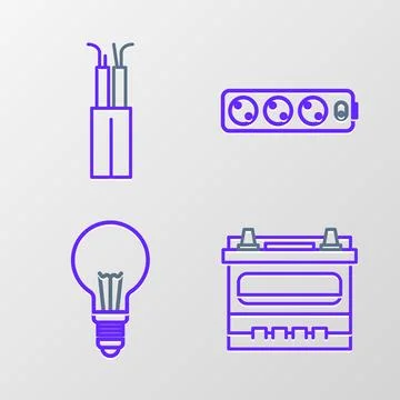 Set line Car battery, Light bulb with concept of idea, Electric extension c.. Stock Illustration