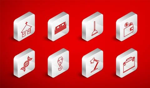 Set line Car battery, Stacks paper money cash, Rubber plunger, Wallet with .. Stock Illustration