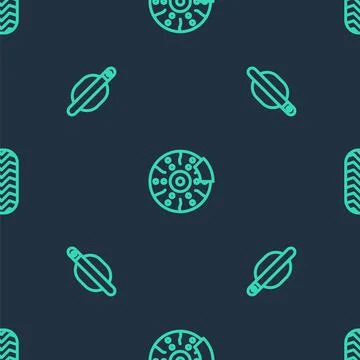 Set line Car brake disk with caliper, door handle and tire on seamless pattern Stock Illustration