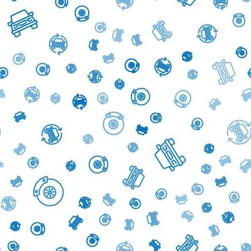 Set line Car brake disk with caliper, and service on seamless pattern. Vector 库存插图