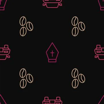 Set line Car, Coffee beans and Pope hat on seamless pattern. Vector Illustrazione stock
