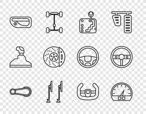 Set line Car door handle, Speedometer, Gear shifter, Windscreen wiper, brake Illustration
