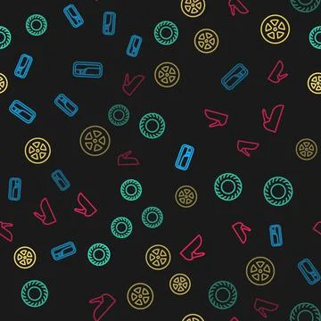 Set line Car door handle, tire, wheel and handbrake on seamless pattern. Vector Illustration