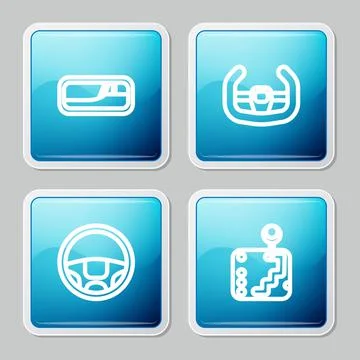 Set line Car door handle, Sport steering wheel, Steering and Gear shifter ico Stock Illustration