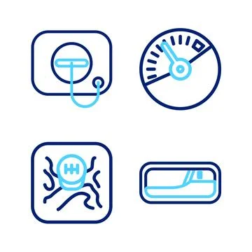 Set line Car door handle, Gear shifter, Speedometer and Oil filler cap at g.. Illustration