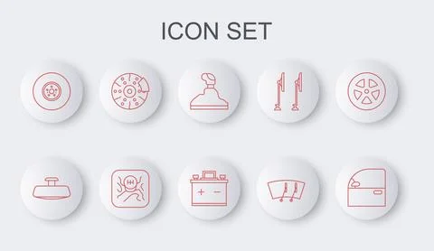Set line Car door, mirror, Gear shifter, Windscreen wiper, brake disk, with.. Stock Illustration