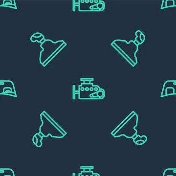 Set line Car engine, Gear shifter and windscreen on seamless pattern. Vector 스톡 일러스트