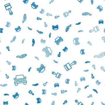 Set line Car, Engine piston and muffler on seamless pattern. Vector Illustrazione stock