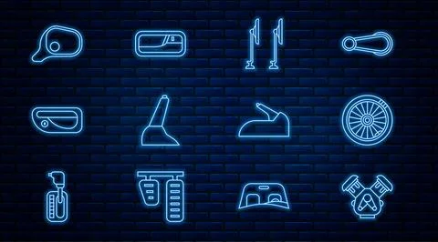 Set line Car engine, wheel, Windscreen wiper, handbrake, door handle, mirro.. Illustration