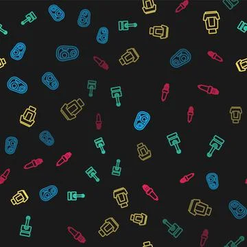 Set line Car headlight, Engine piston, seat and spark plug on seamless pattern Stock Illustration
