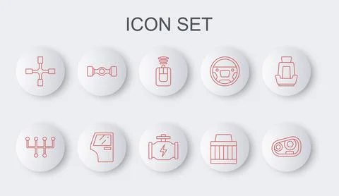 Set line Car headlight, Gear shifter, key with remote, air filter, Wheel wr.. Stock Illustration