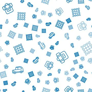 Set line Car, Hiking backpack and Checkered napkin on seamless pattern. Vecto Illustrazione stock