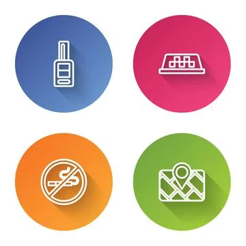 Set line Car key with remote, Taxi car roof, No Smoking and Gps device map Ilustración de archivo