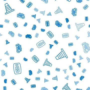 Set line Car key with remote, Traffic cone and Check engine on seamless pattern Stock Illustration