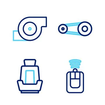 Set line Car key with remote, seat, Timing belt kit and Automotive turbocha.. Illustrazione stock