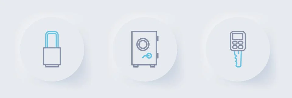 Set line Car key with remote, Safe and Lock icon. Vector Stock Illustration