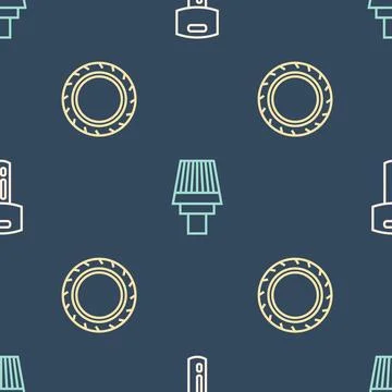 Set line Car key with remote, tire wheel and air filter on seamless pattern.. イラスト素材