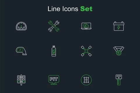 Set line Car key with remote, Gear shifter, Pit stop, Racing traffic light,.. Stock Illustration