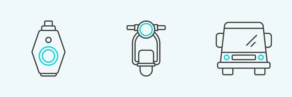 Set line Car, key with remote and Scooter icon. Vector 스톡 일러스트