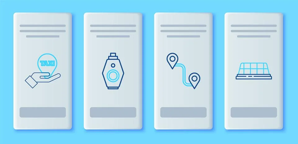 Set line Car key with remote, Route location, Hand map pointer taxi and Tax.. Stock Illustration