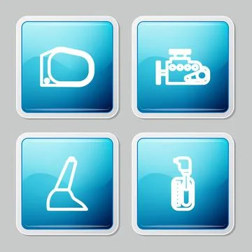 Set line Car mirror, engine, handbrake and Gear shifter icon. Vector Illustrazione stock