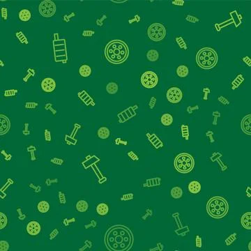 Set line Car muffler, Hammer and Alloy wheel on seamless pattern. Vector Stock Illustration