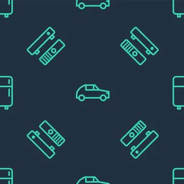 Set line Car, Multimedia and TV box and Refrigerator on seamless pattern. Vector イラスト素材