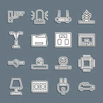 Set line Car, Processor with microcircuits CPU, Warehouse, Router and wi-fi.. 库存插图