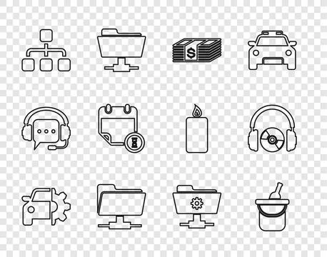 Set line Car service, Bottle of wine in bucket, Paper money dollars cash, FTP イラスト素材