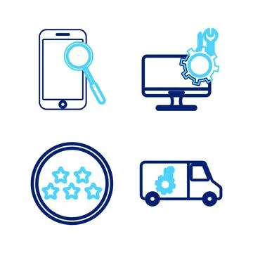 Set line Car service, Five stars rating review, Computer monitor and Mobile p Illustrazione stock