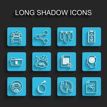 Set line Car sharing, Bomb ready to explode, Recharging, Share file, Methane 스톡 일러스트