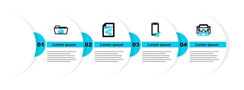 Set line Car sharing, Flight mode the mobile, Share file and Folder upload ic 스톡 일러스트