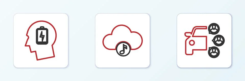 Set line Car sharing, Head with low battery and Music streaming service ico.. イラスト素材