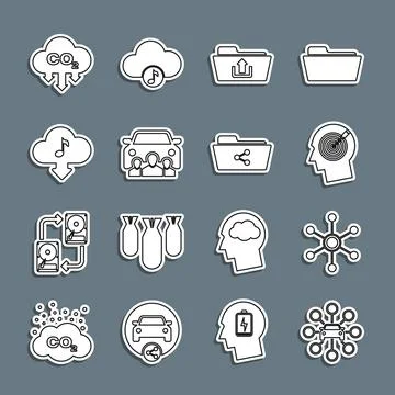 Set line Car sharing, Network, Head hunting concept, Folder upload, Cloud Illustrazione stock