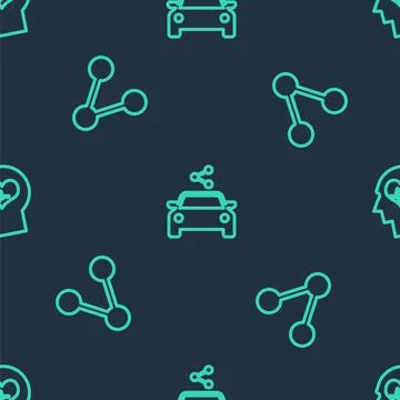 Set line Car sharing, Share and Head with heartbeat on seamless pattern. Vector Illustrazione stock