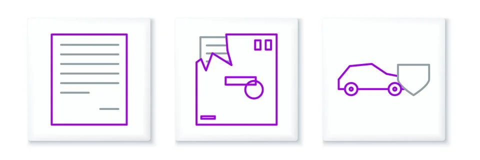 Set line Car with shield, Document and Ordered envelope icon. Vector Stock Illustration