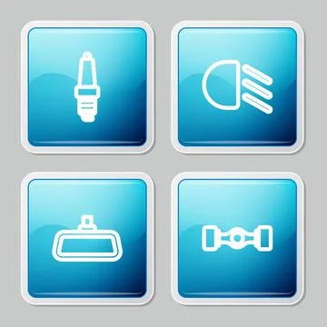 Set line Car spark plug, High beam, mirror and Chassis car icon. Vector イラスト素材