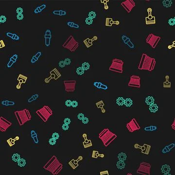 Set line Car spark plug, Gear, Engine piston and air filter on seamless pattern 스톡 일러스트
