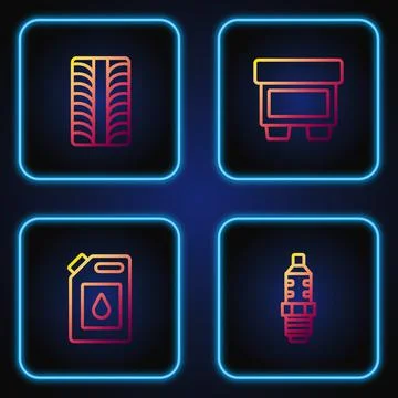 Set line Car spark plug, Canister for motor oil, tire wheel and Fuse. Gradient Stock Illustration