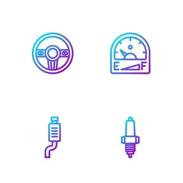 Set line Car spark plug, muffler, Steering wheel and Motor gas gauge. Gradi.. Stock Illustration