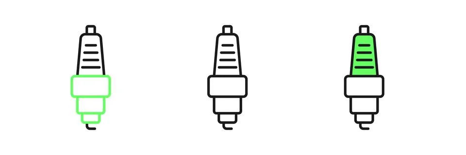 Set line Car spark plug icon isolated on white background. Car electric can.. Stock Illustration