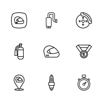 Set line Car spark plug, Medal, Stopwatch, Racing helmet, brake disk with c.. Stock Illustration