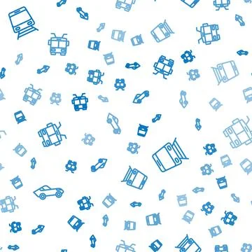 Set line Car, Train and railway and Trolleybus on seamless pattern. Vector Stock Illustration