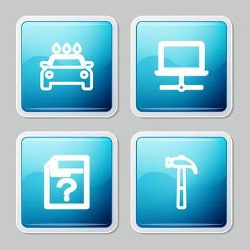 Set line Car wash, Computer network, Unknown document and Hammer icon. Vector Ilustración de archivo
