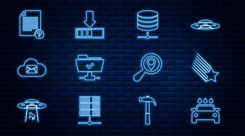 Set line Car wash, Falling star, Server, Data, Web Hosting, FTP operation s.. Stock Illustration