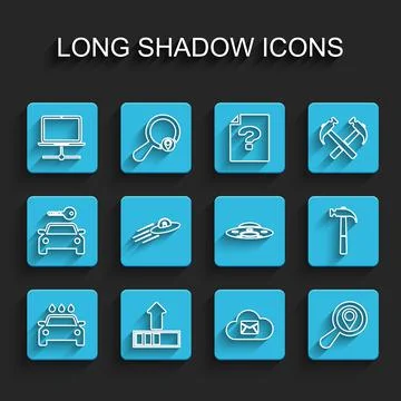 Set line Car wash, Loading, Computer network, Cloud mail server, Search location Stockillustratie