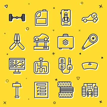 Set line Car wash, Windshield, Timing belt kit, Online car services, Repair on Ilustración de archivo