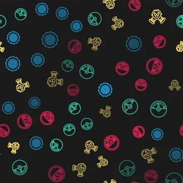 Set line Car wheel, Speedometer, engine and Steering on seamless pattern. Vector Illustrazione stock