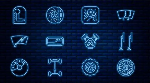 Set line Car wheel, Windscreen wiper, Gear shifter, door handle, engine and b Illustration