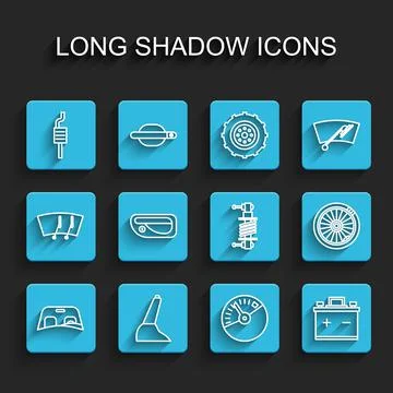 Set line Car windscreen, handbrake, muffler, Speedometer, battery, door handle Illustration